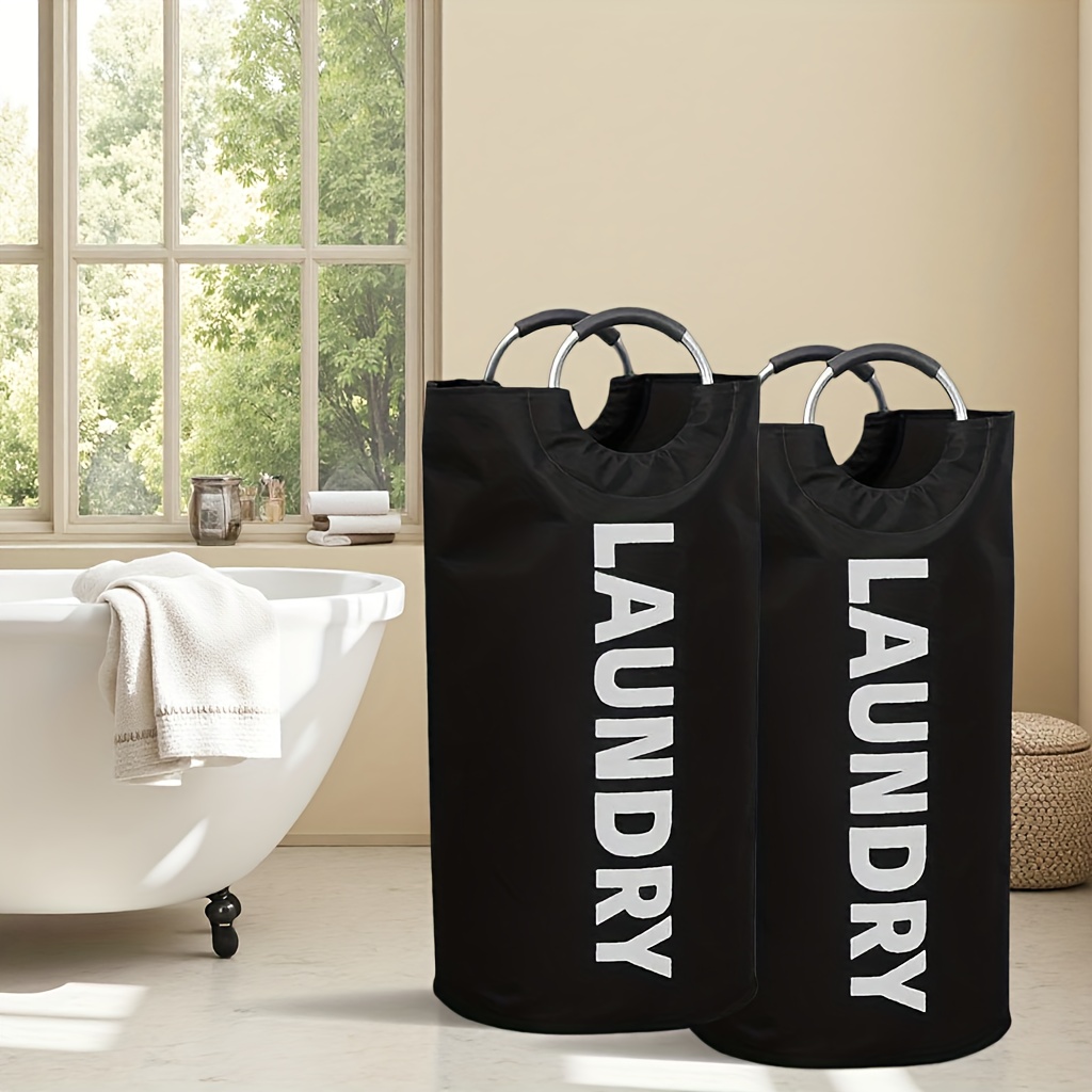 TEMU 2pcs Large Laundry Basket Hamper With Foldable Bag And Aluminum Handle - 63l And 82l Dual Capacity Options, Sturdy Collapsible Clothes Organizer