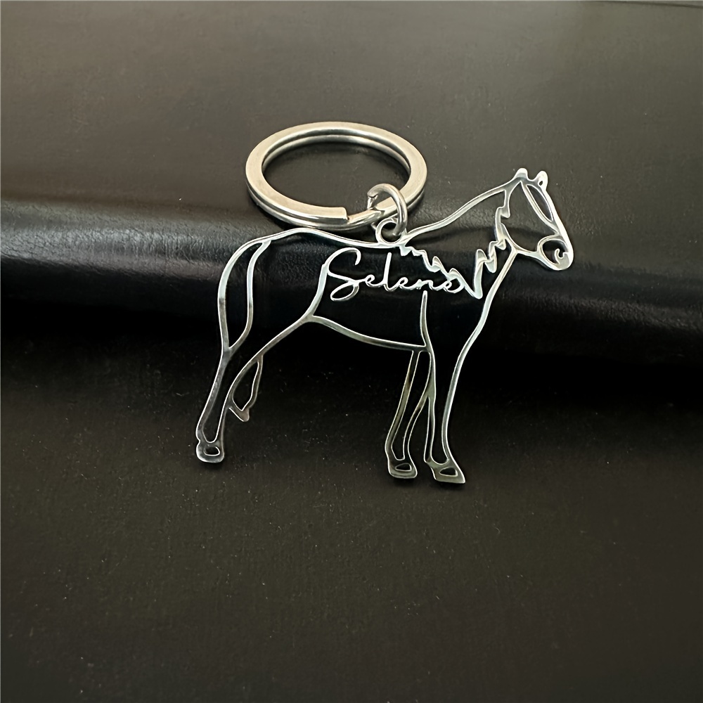 

Customized Stainless Steel Horse Shaped Keychain With Personalized Name, Elegant Equestrian Key Ring, Memorial Pet Gift Accessory