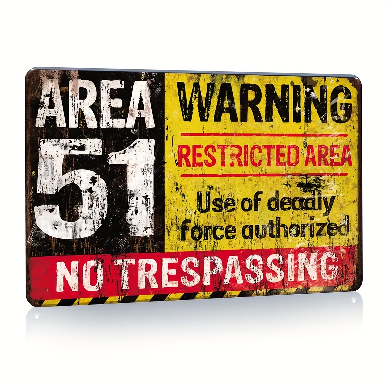 

Vintage Area 51 Warning Tin Sign - Retro Iron Wall Decor - Multipurpose No Trespassing Metal Plaque - Wall Mounting, Electricity-free For Home And Outdoor Decor, 1pc