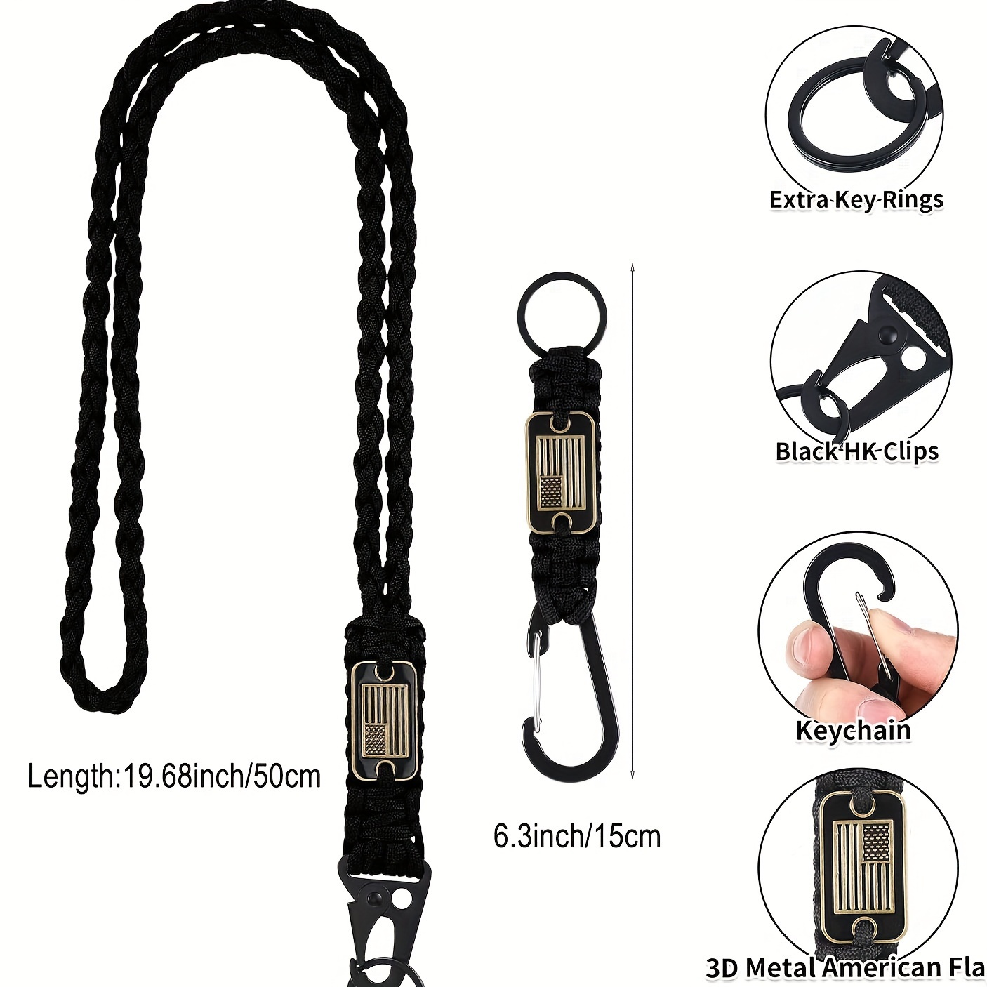 Heavy Duty Braided 550 Paracord Neck Lanyard Keychain for Men