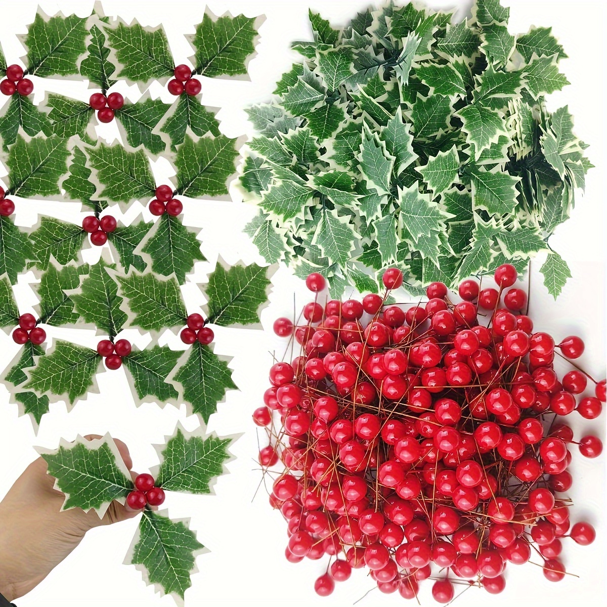 

20-pack Traditional Fabric Holly Leaves With Red Berries, Diy Christmas Tree & Wreath Decor, Home & , Holiday Floral Decor For Christmas &