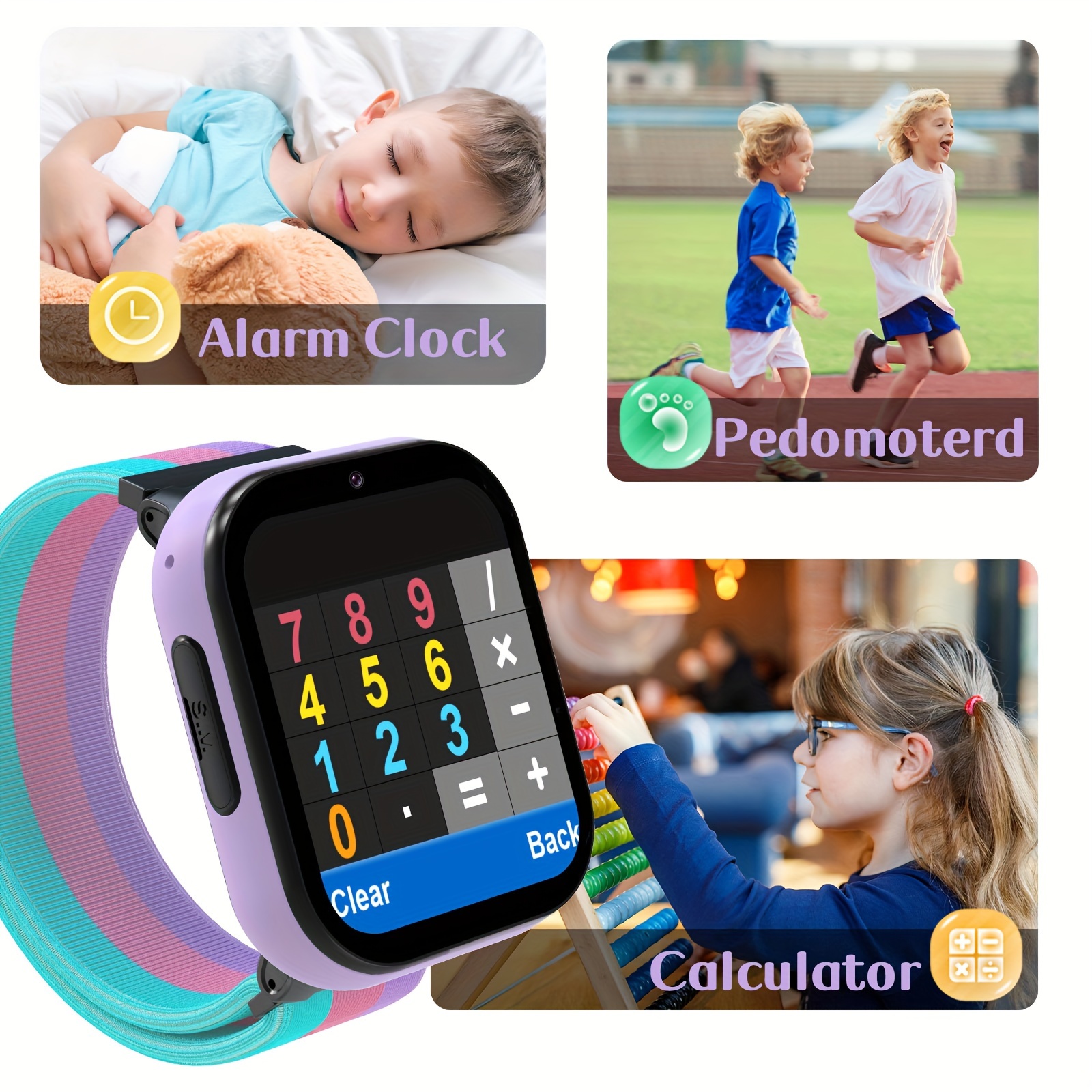 PTHTECHUS 4G Smart Watch For Kids, Smartwatch With Phone Call, Video, Camera, MP3, SOS, Music, And Puzzle Games, Gift For Boys And Girls For Ages 4-12 Purple