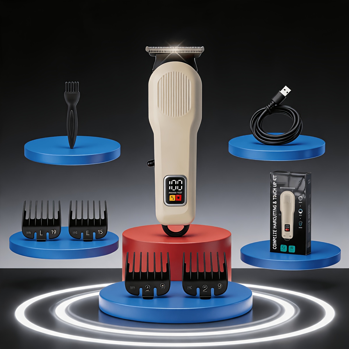 Time Deal 7 In 1 Professional Hair Trimmer With Lcd And , Haircut Bald Head Body Grooming Shaving, Stainless Steel , Home And Salon Use, Complete Set With 4 Limit Combs And Charging Cable.