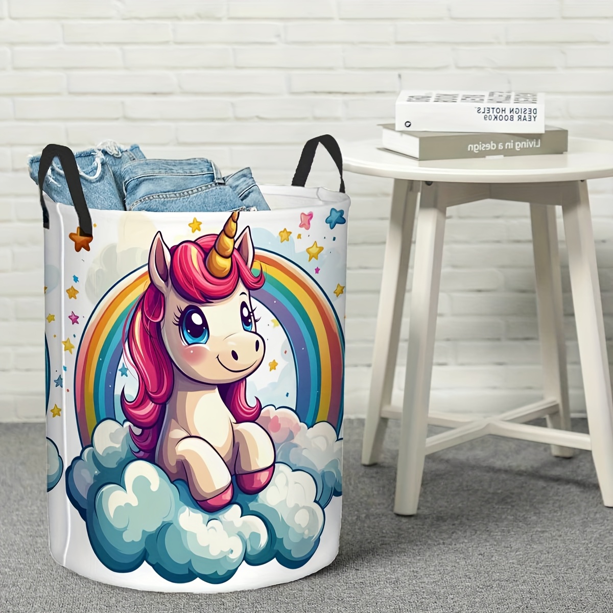 TEMU Cute Unicorn Rainbow Laundry Basket, Whimsical Decor, Bedroom Decor, Home Organization And Storage Supplies., Laundry Baskets