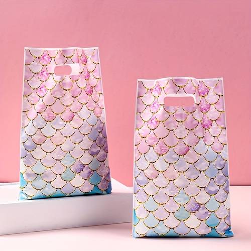 10 25 50pcs gifts bags mermaid theme plastic packaging bag happy birthday party decoration baby shower party supplies party decor wedding bride party supplies party gift bags