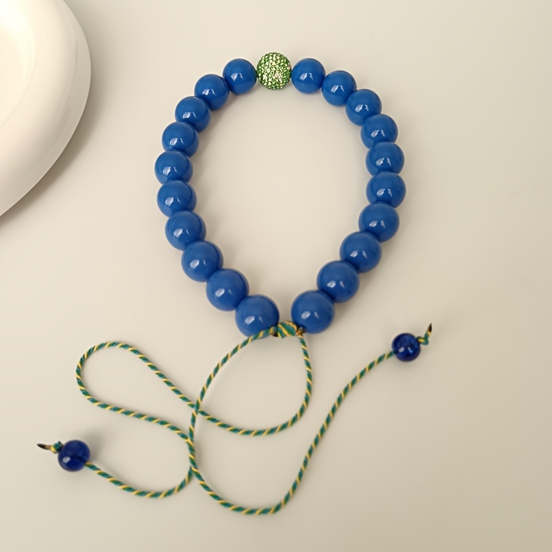 TEMU 1pc 16mm Bead Necklace - Adjustable Choker With /neutral Beads Suitable For Vacation,, Festival, Minimalist Casual Attire, Versatile For