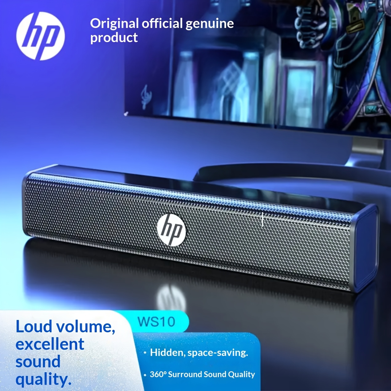 HP Desktop Multimedia Subwoofer Speakers, Surround Sound Playback Device for Laptops, 360° Panoramic Surround Sound Effect, Metal Mesh Cover Enhances Sound Transmission, USB Plug-And-Play, Space-Saving Bar Design