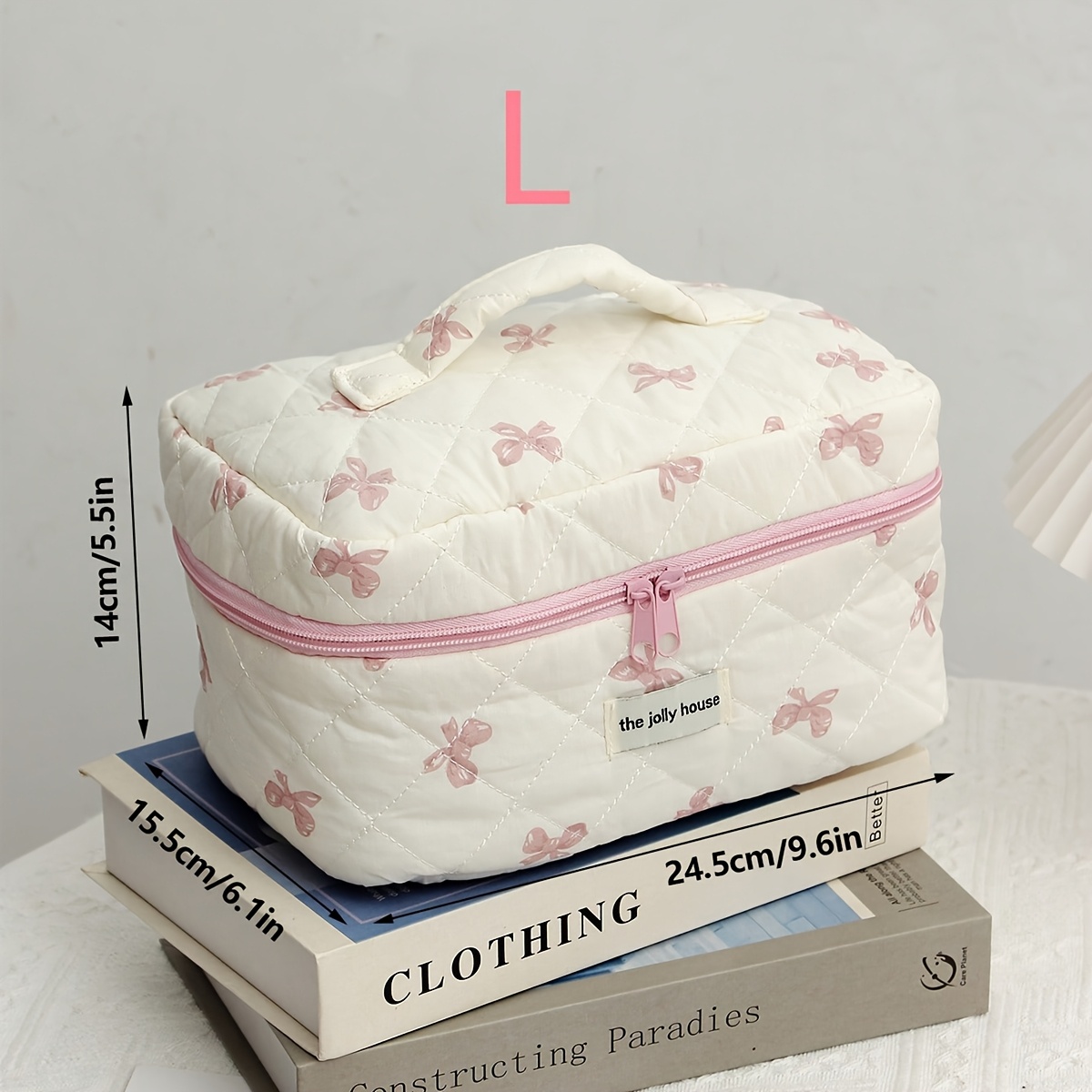 TEMU Large Women's Travel Cosmetic Bag, Pink Bow Makeup Storage Bag, Foldable And Large Capacity, Multifunctional Portable Toiletry Bag, Durable And