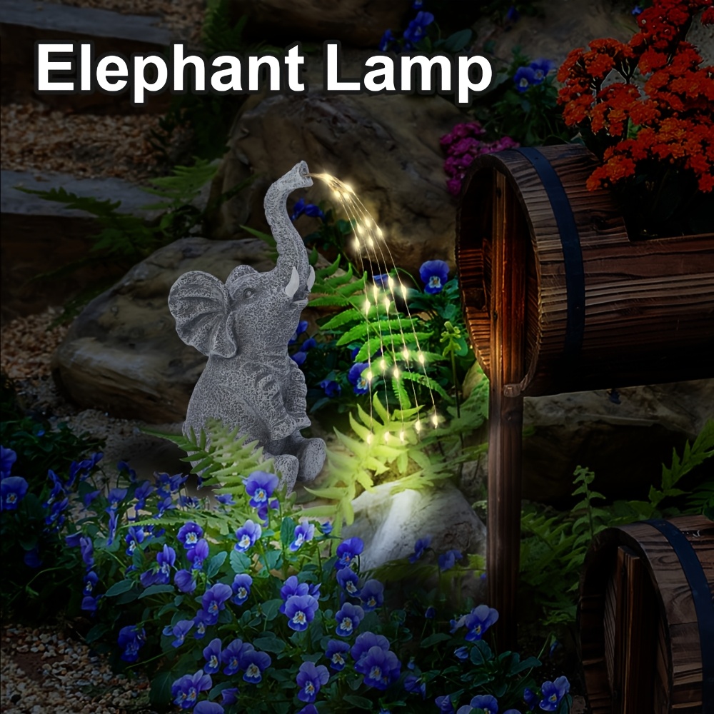 TEMU Solar Powered Elephant Statue - Flashing String Led, Outdoor Courtyard Decoration, Suitable For , , Courtyards, Lawn, New Year Gifts