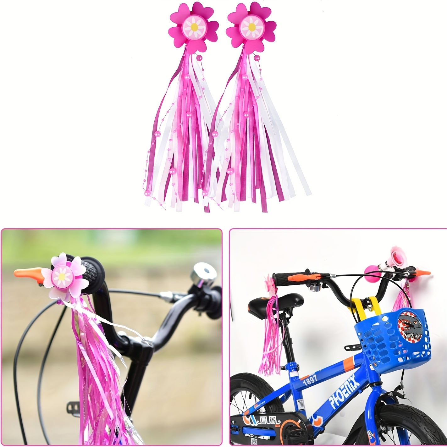 Pink Flower Bicycle Horn Bell Streamers Polyethylene Handlebar  Tassels for Balance Bike, Scooter, and Accessories, Ideal for Valentine'S  Day,