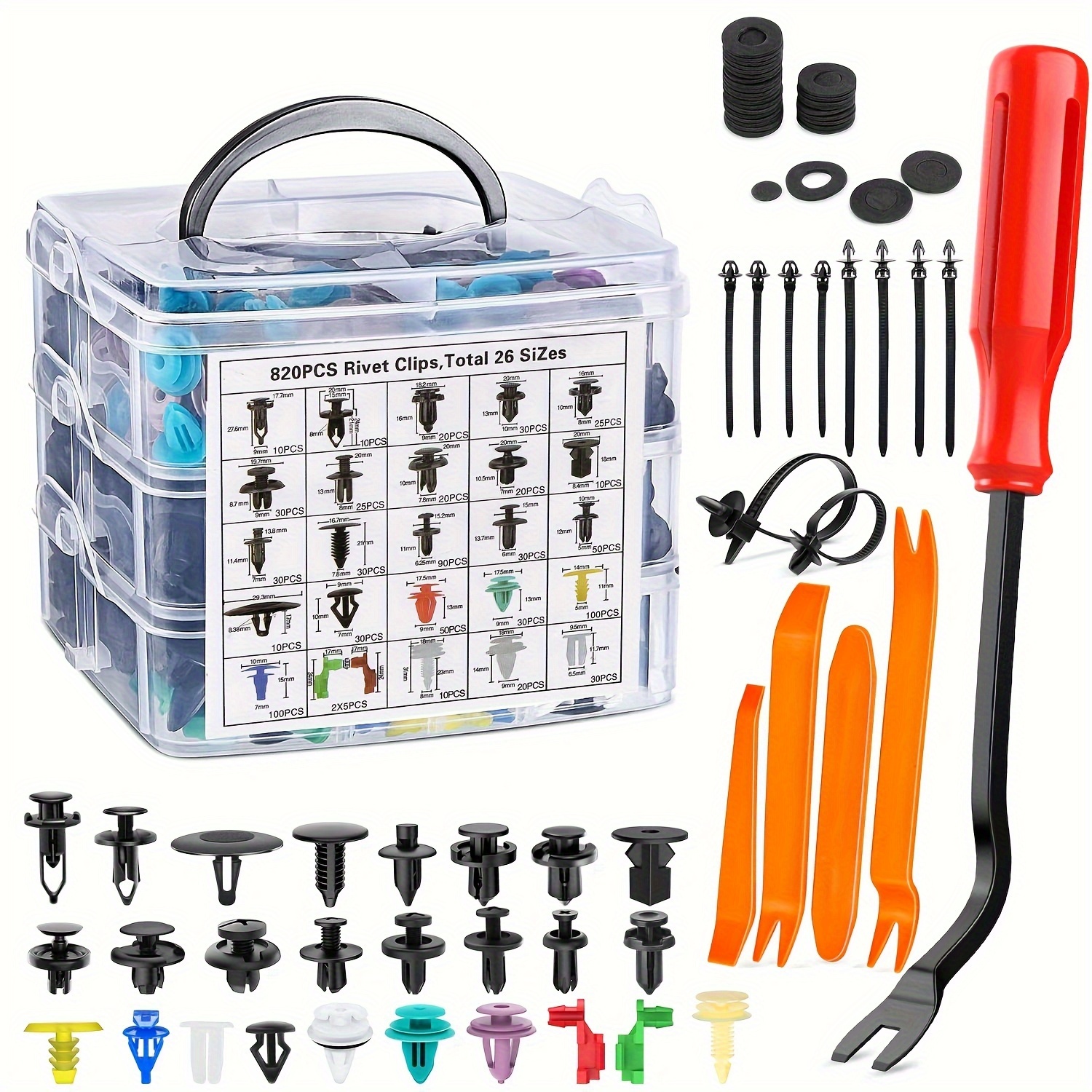 TEMU Boîte de 105//1240 attaches de fixation, divers clips automobiles, attaches de retenue en plastique, kit de réparation automobile, pièces et