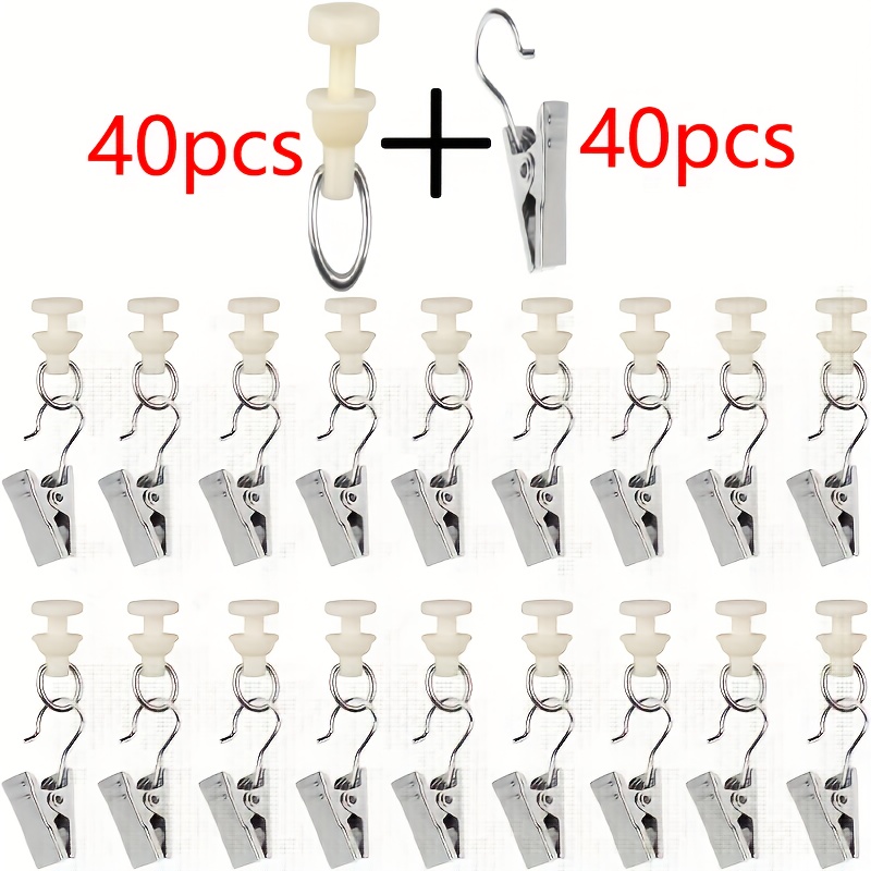 Image of 80pcs/160pcs Curtain Plastic Ivory And Curtain Clips Hooks - , Durable, And Other - Suitable For Curtains, Shower Curtains, Door Curtains And Other Curtains, Can Be Used For Drying Clothes