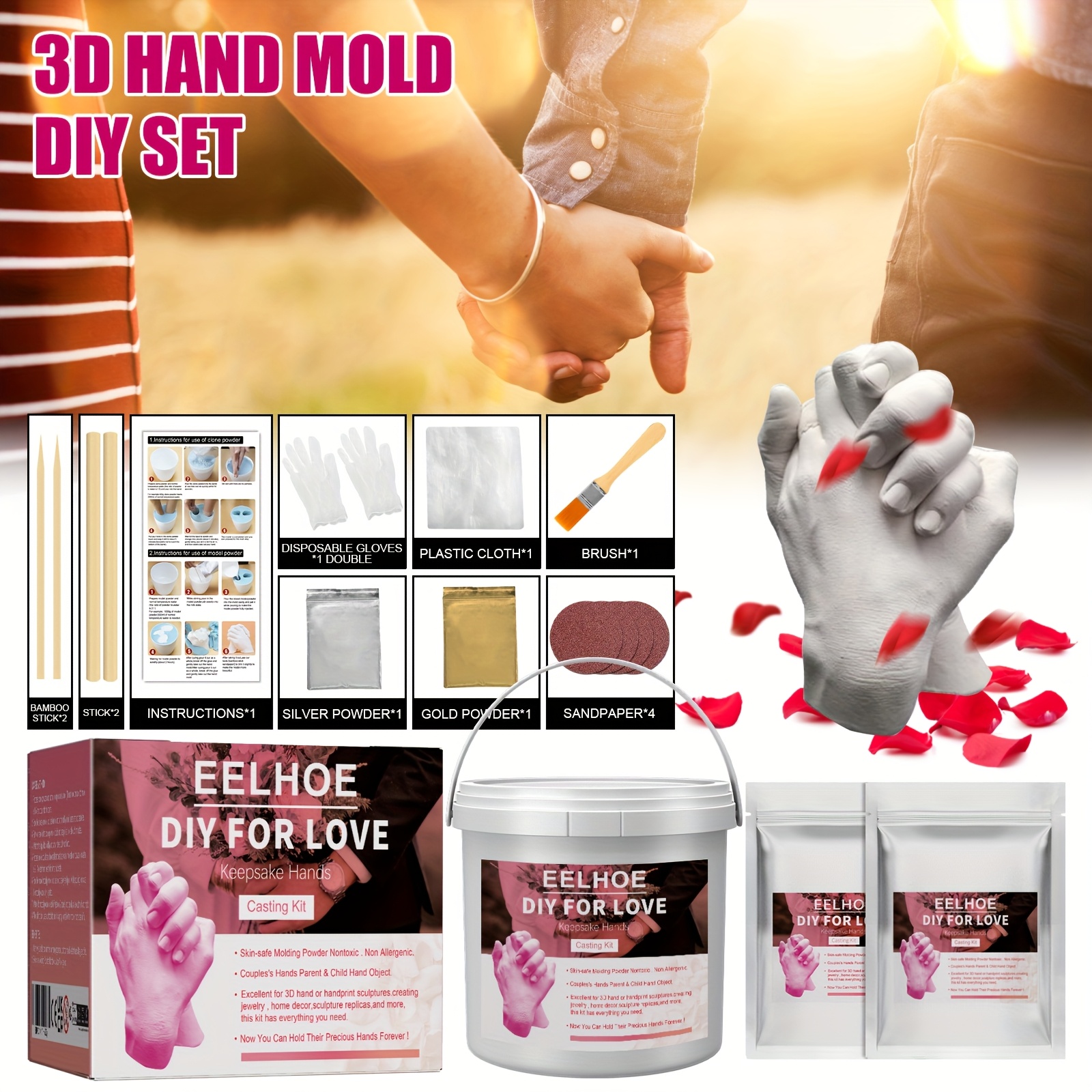 

3d Hand Model Diy Set Make Clone Powder Model Powder Valentine's Day Memorial Gift - Hand Model