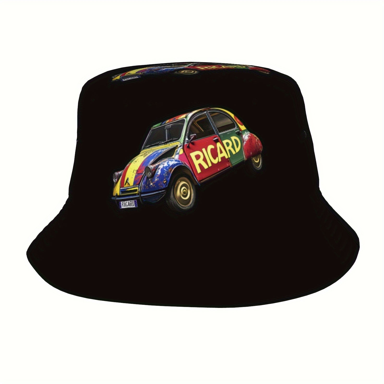 

Chapeau de pêcheur en coton imprimé vintage funky, 1 pièce avec graphique Ricard - Chapeau de style hip-hop lavable à la main 100% coton pour la randonnée, le camping