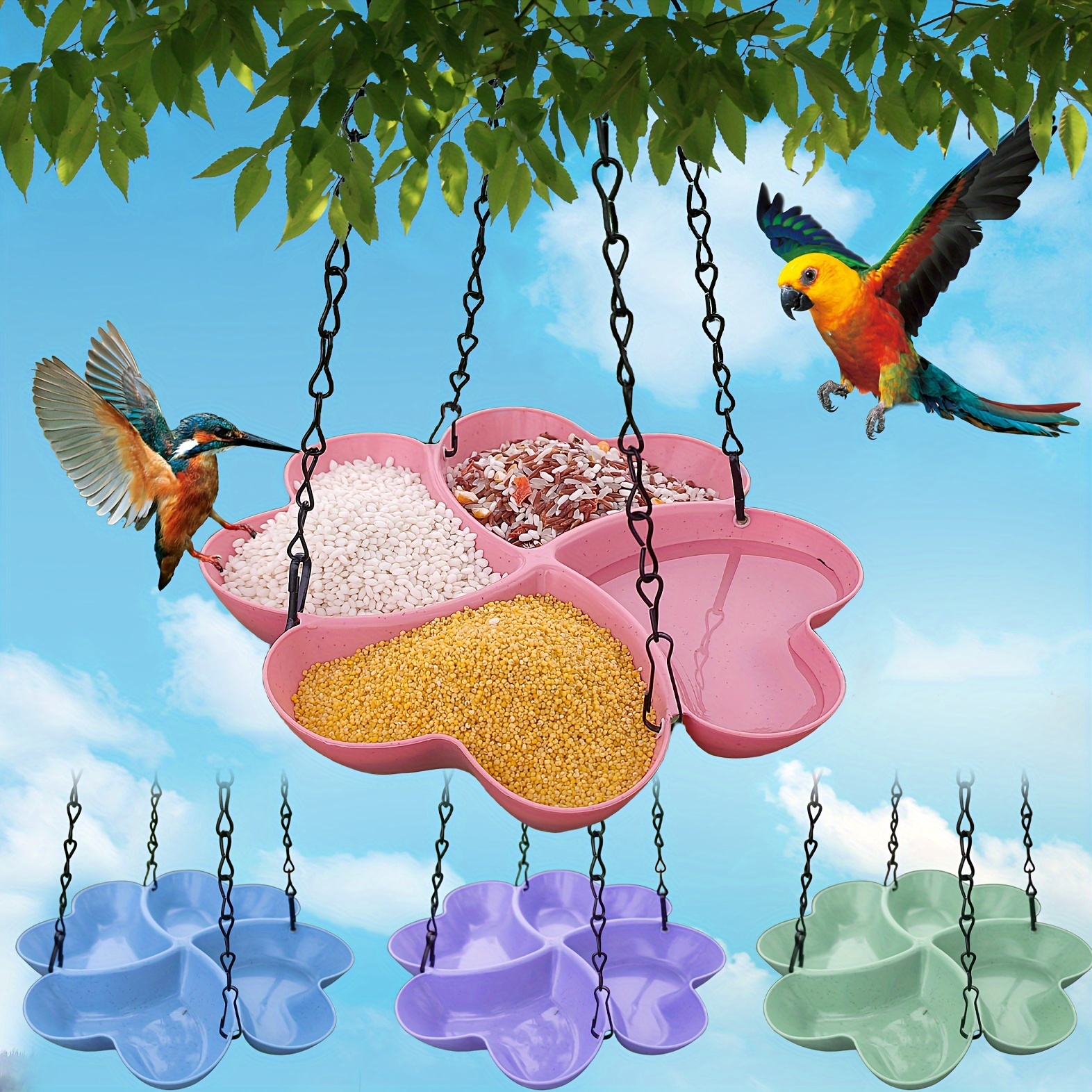 

4-in-1 Rainbow Hanging Bird Feeder & Bath - Durable Abs, Multi-color Options For Outdoor Garden And Balcony Decor