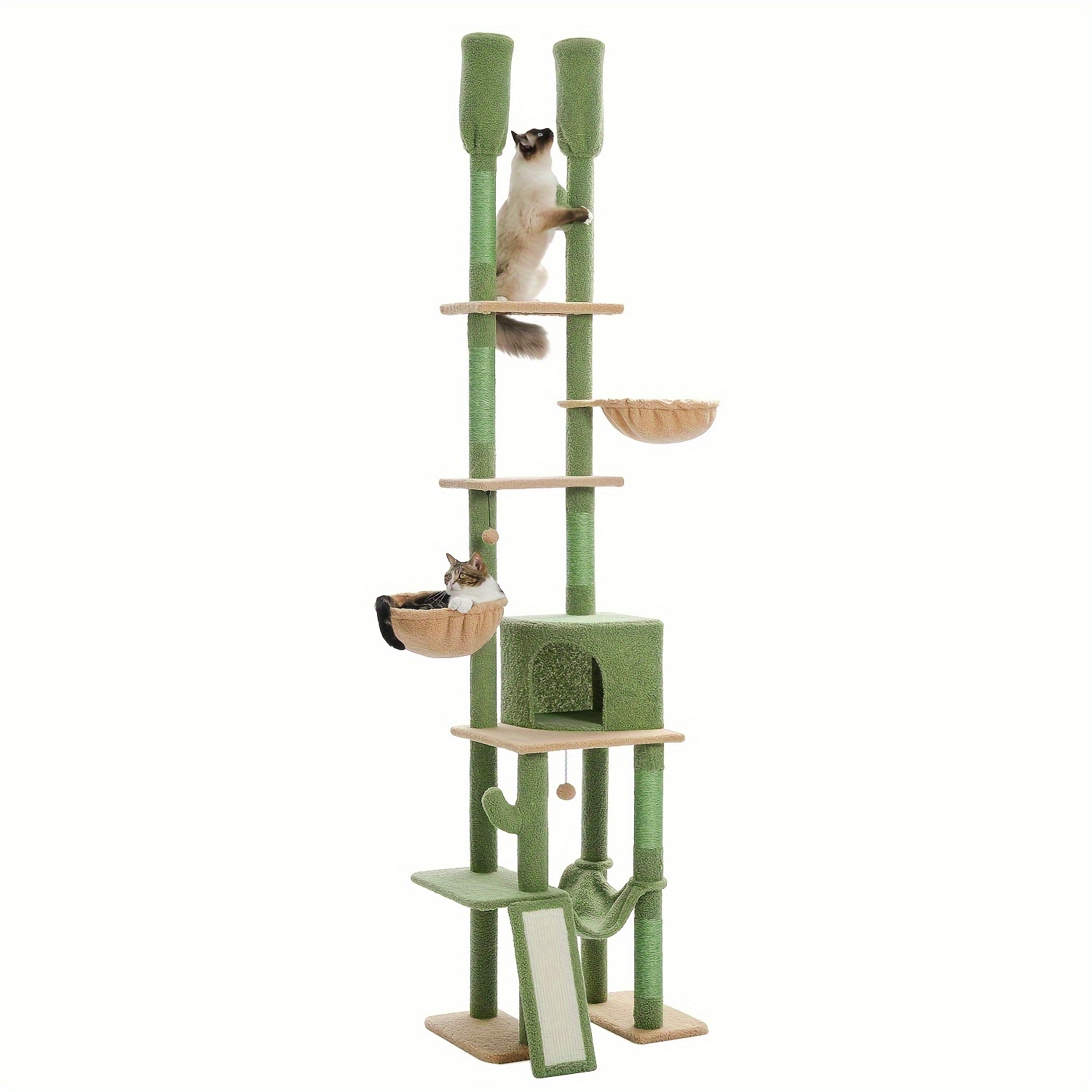 Floor-to-ceiling Cat Tower By Road Cactus, Adjustable From 85 To 112 Inches, Featuring 7 Levels For Climbing, Comfortable Hammocks, 5 Platforms, And Scratching Posts Designed For Indoor Cats