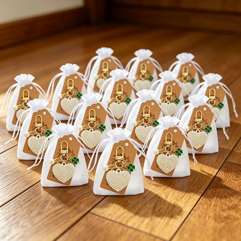 TEMU 45 piezas/15 sets de llaveros de de perlas con forma de , 15 llaveros, 15 cartones bolsas de regalo - con agradecimiento, amor, combinación y ,