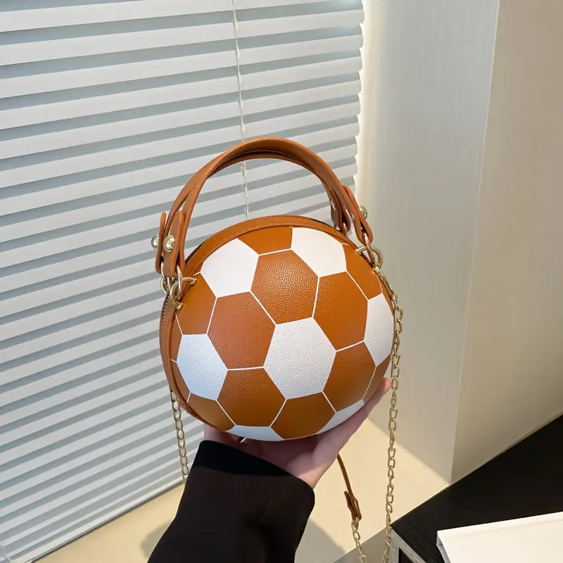 sporty chic soccer ball inspired crossbody bag trendy chain strap womens fashion handbag shoulder purse pu material in multiple colors details 4