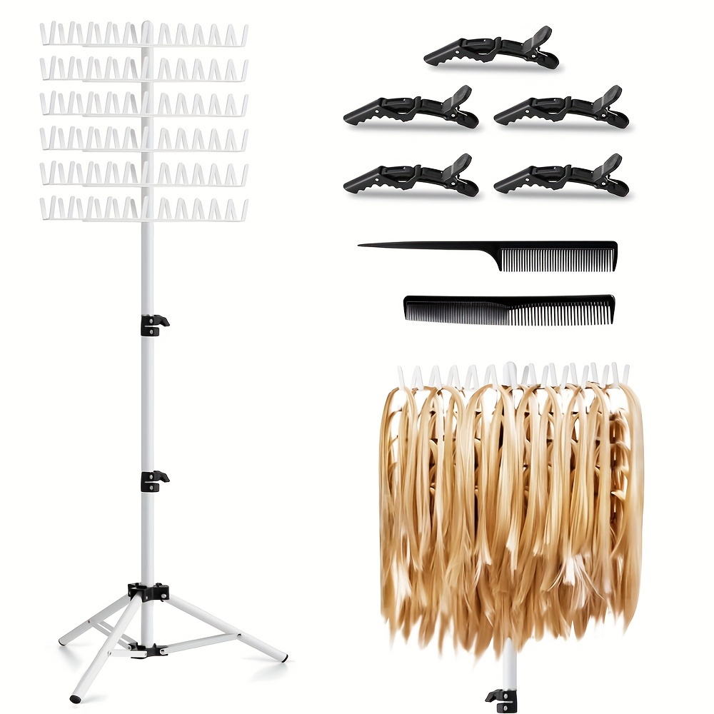 

Hair Extension Holder Display Stand For Braiding - Adjustable Height Plastic Rack With 144 Pegs, Unscented Hair Divider Organizer For Salon Use