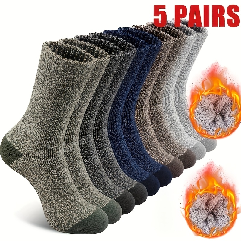 

5 Pairs Men's Cozy Knit Crew Socks - , Socks With Soft Polyester & Elastane