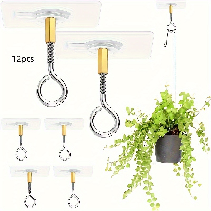 

12pcs Easy-install Stainless Steel Ceiling Hooks - No Drilling Required, Hanging Small Plants & Decor, Stick-on, Ceiling Hooks, Stainless Steel, Hanging Plants