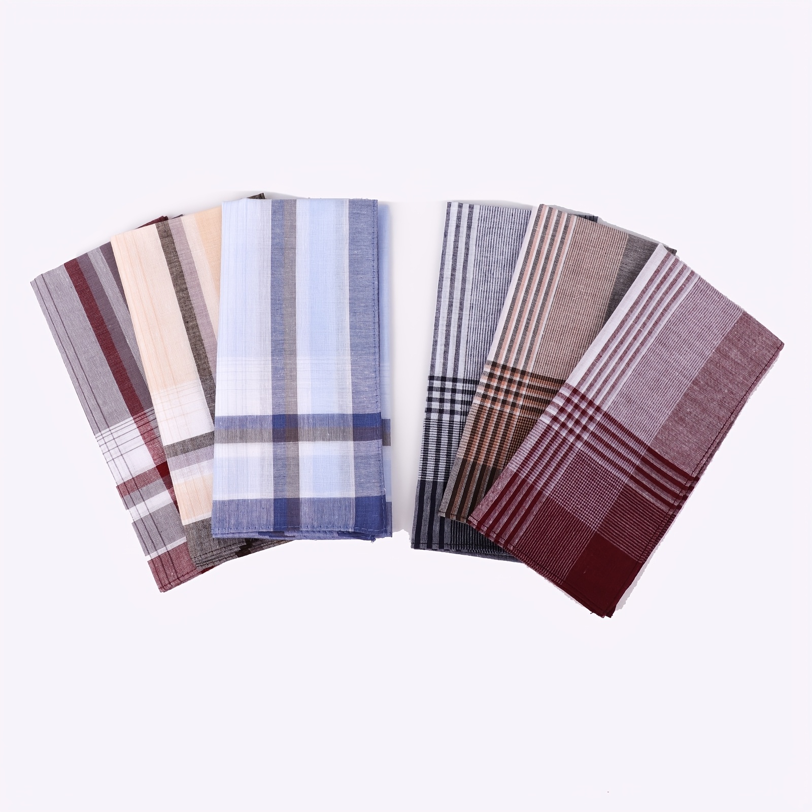 TEMU 6pcs Men's Handkerchief Random Color 40cm Large Men' Square Checkered Handkerchief Suitable For Sweat, Table , Weddings, And Suit Pocket