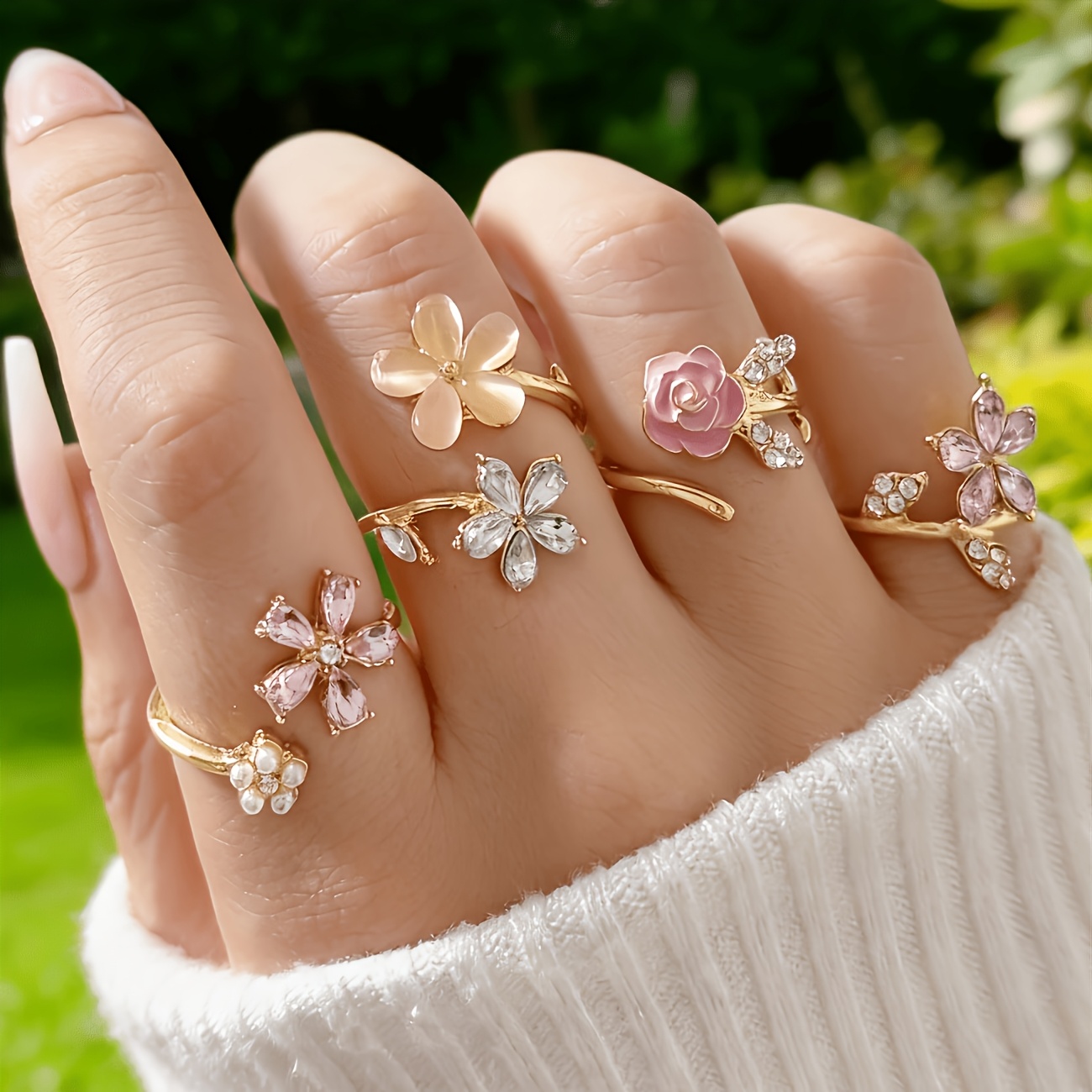 TEMU 4pcs -plated Rhinestone And Cat-eye Stone European Ring - Elegant Sparkling Pink Oil Women' For Parties, Vacations, Wear - Birthday Gift, 4-ring