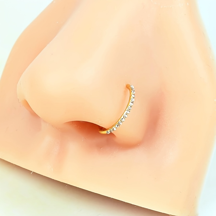 TEMU 1pc Stainless Steel D-shaped Nose Clip - Inlaid With Synthetic Zirconia - Non-pierced Fake Nose Ring Jewelry - Suitable For Everyday Men And