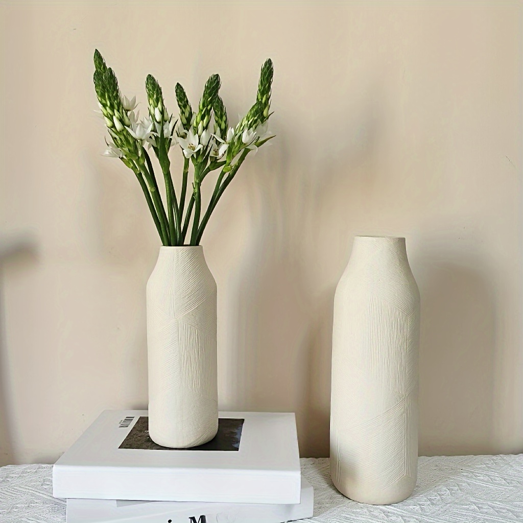 

Set Of 2 White Ceramic Vases, Pampas Grass Decorative White Vase, Home Living Room Table Farmhouse Office Decoration (white)