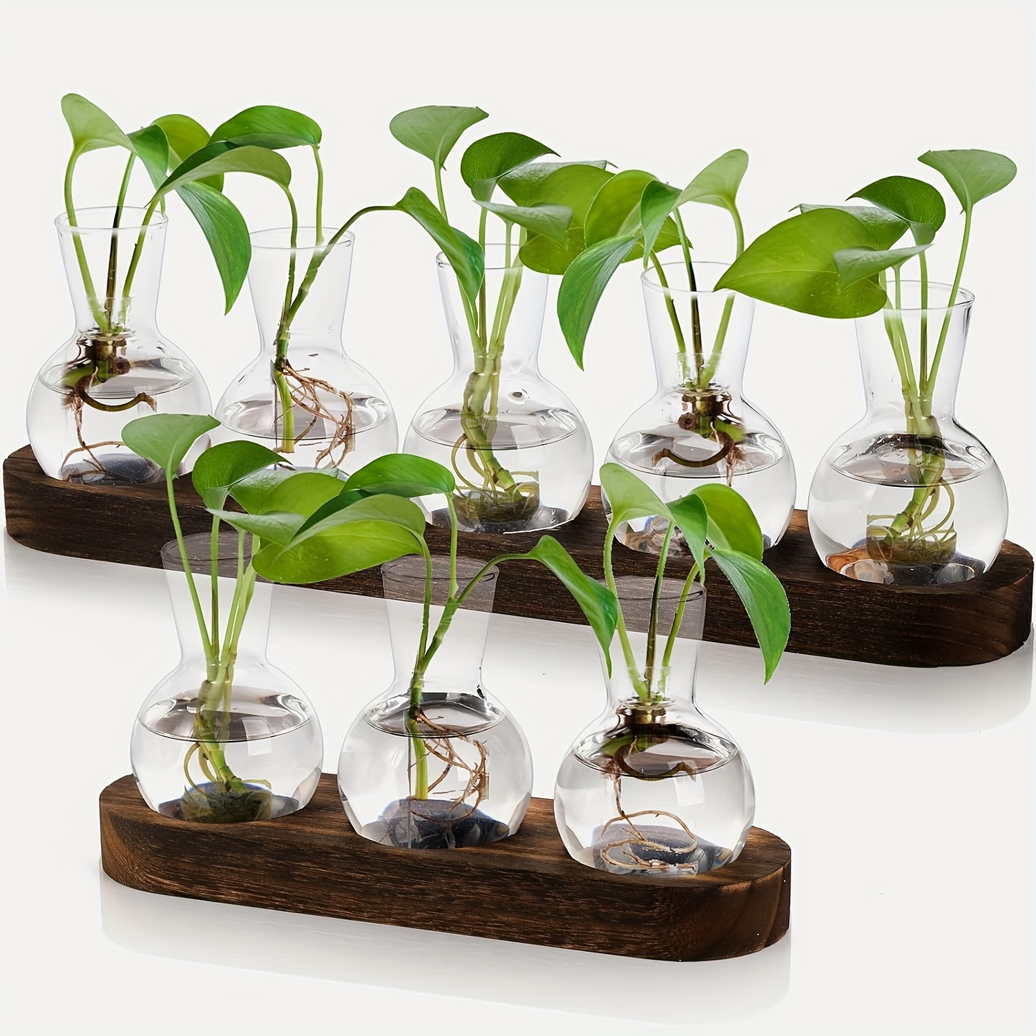 

3/5 Bulbs Set Plant Propagation Station, Plant Terrarium With Wooden Tray, Tabletop Bulb Glass Vase Planter For Home Office Decor