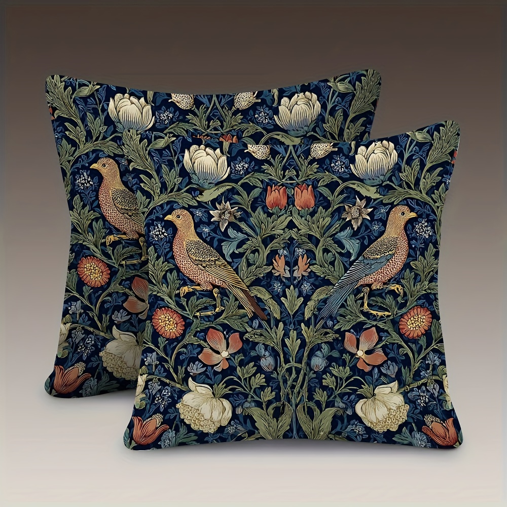 TEMU 2pcs, Double Sided Soft, Throw Pillow Cover 18x18inch, William Morrisinspired Pattern, Featuring Birds And, Suitable For Sofas, Chairs, Beds,