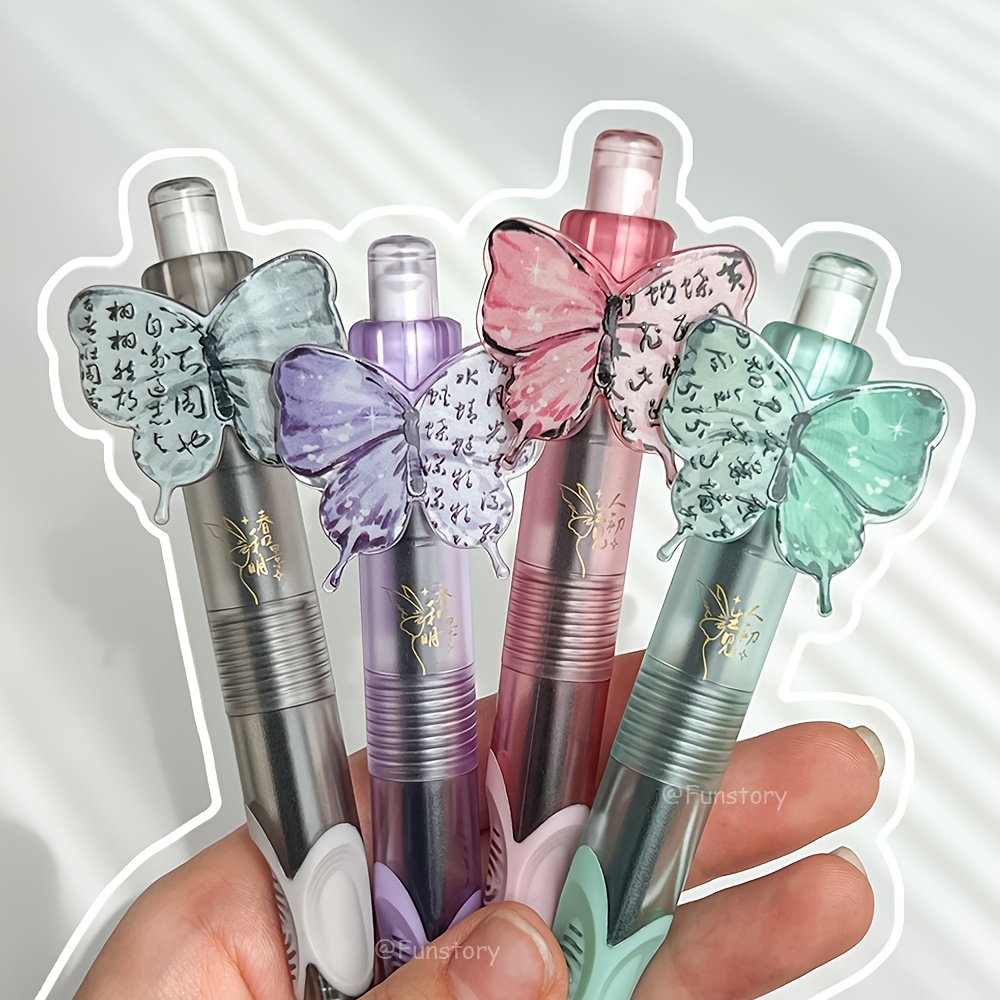 TEMU 4pcs Pattern Quick Pen 0.5mm (fine Point) Chinese Aesthetic Pocket Pen Creative Black Pen Set Smooth Writing For Study And Office