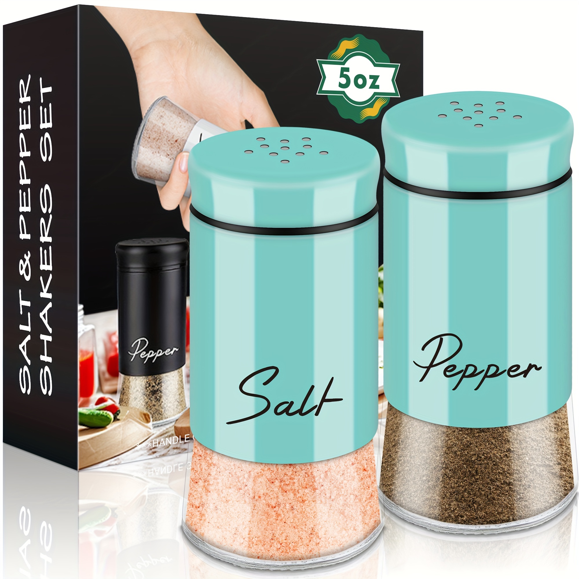 

2pcs And Pepper Shakers Set, 5 Oz Clear Salt Shaker With Stainless Steel Lid For Kitchen Gadgets Cooking Table Housewarming Gift Refillable Design