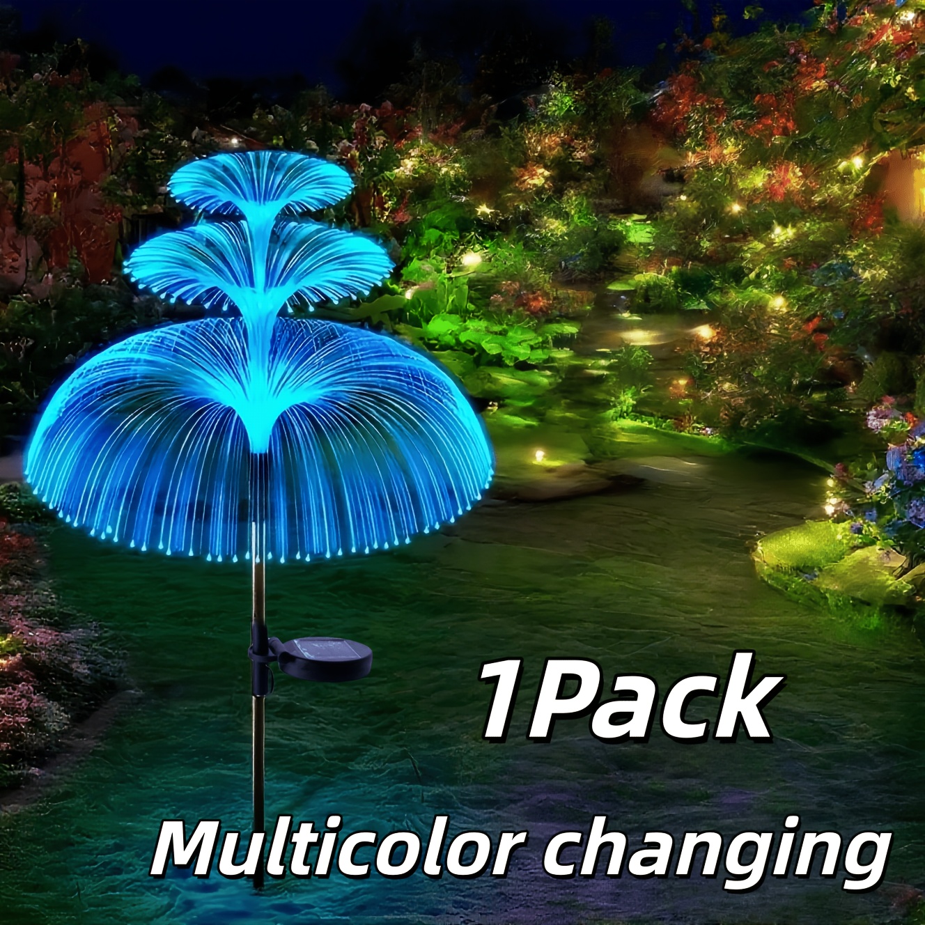 Image of 1pack 3-layer Solar Powered Glowing Jellyfish Light, 7-color Changing Fiber , Landscape Garden Yard Lawn Decorative Light, Outdoor Light, Atmosphere Decorative Light, Festival Celebration Light