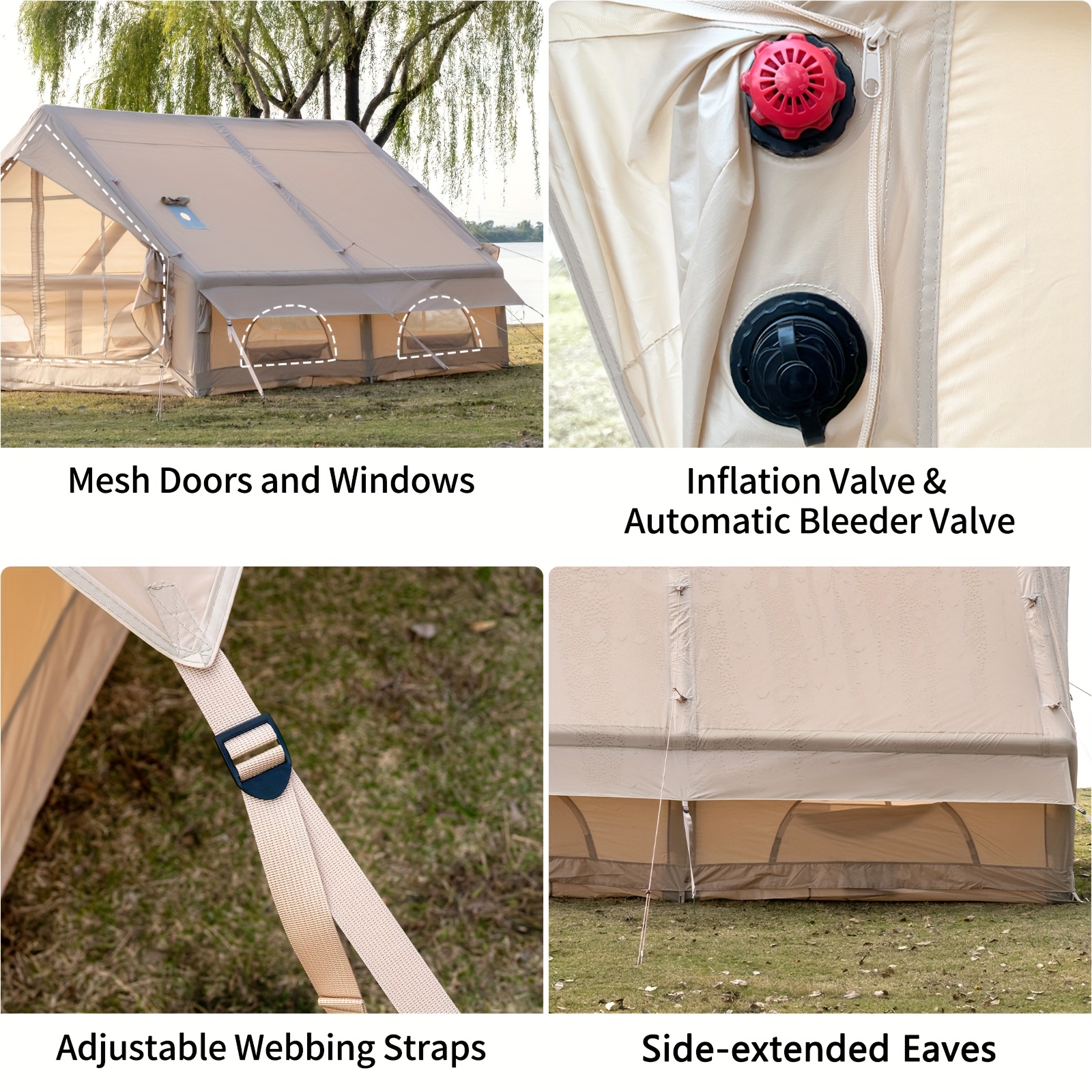 12sq】ベージュ インフレータブル キャンプテント | 6～8人用 4 対応