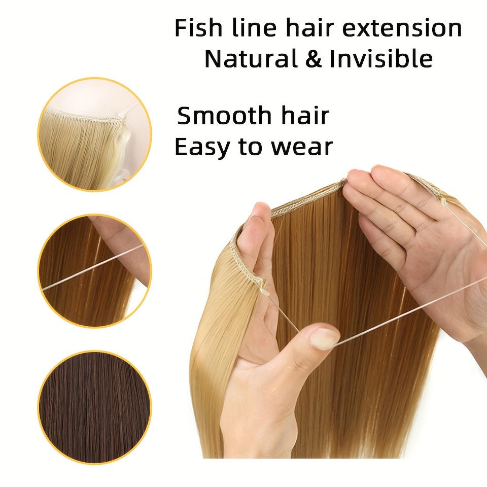   of   type hair extensions straight hair wig piece one hairpiece with invisible fish line transparent wire adjustable size details 4