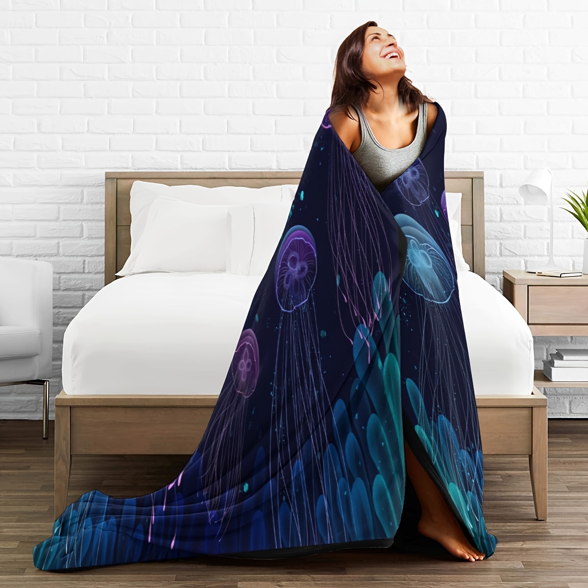 Jellyfish Flannel Throw Blanket Ocean Four Seasons Bed - Temu United ...