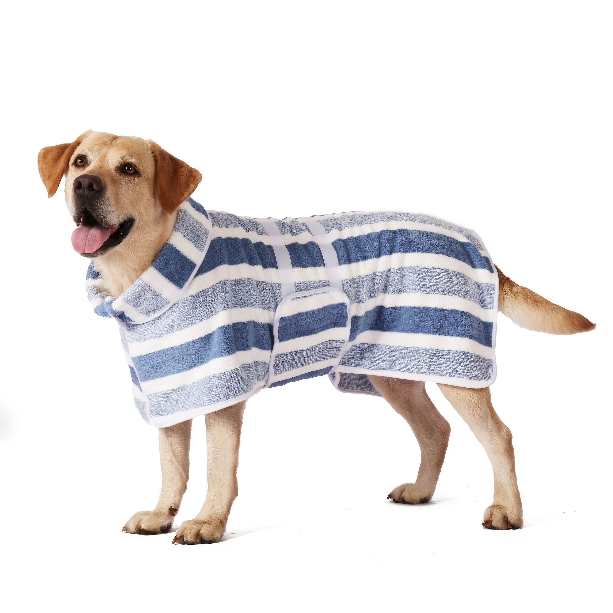 TEMU 1 peignoir rayé pour chien, vêtement de bain et séchage ultra-absorbant à séchage rapide, bande abdominale ajustable en tissu ultra-doux, adapté