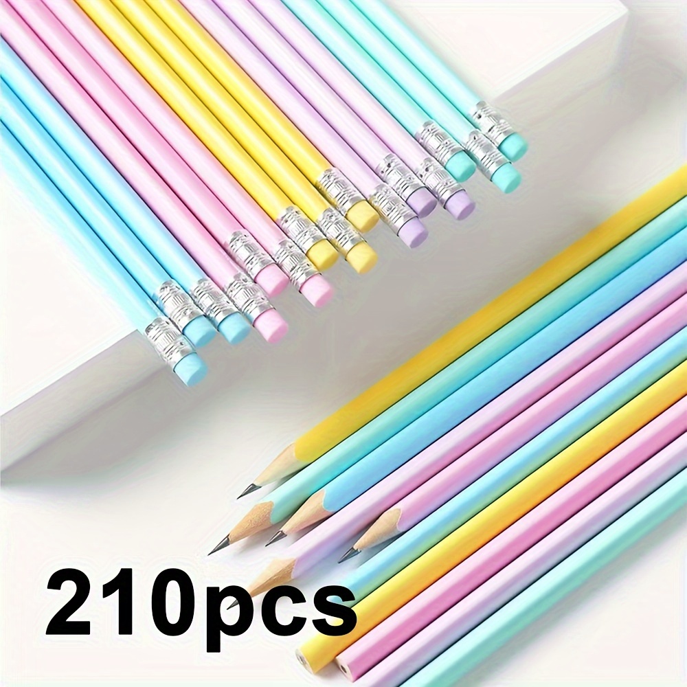 TEMU 210 Matite di Legno con Punta Gomma, Minima HB, Vendute Sfuse, 210 Pezzi per Confezione, in Bellissimi Colori Macaron (/rosa/blu/viola/verde),