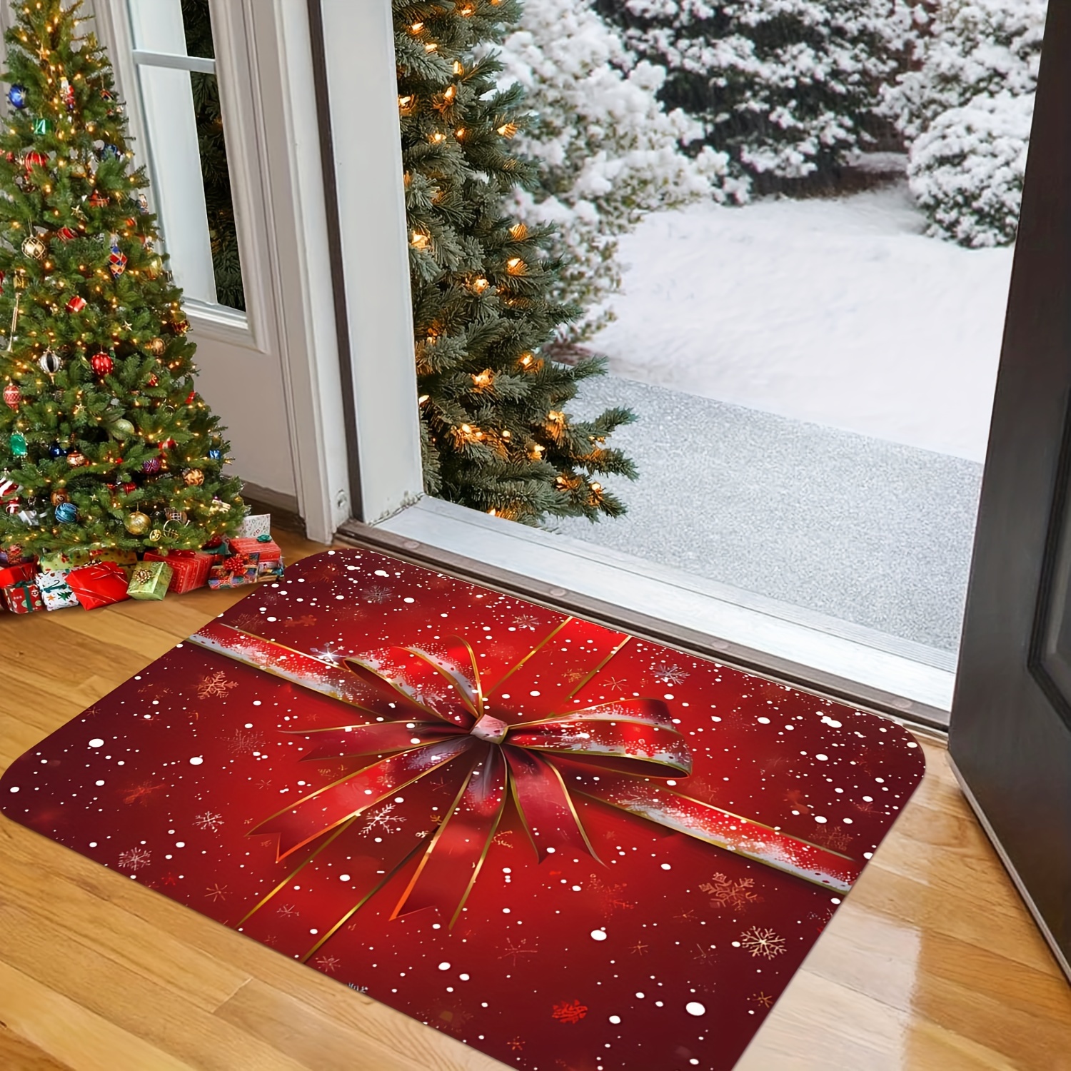 

Christmas Mat - Red Bow & , , , , Foam Rug For , , , - , Christmas Decor
