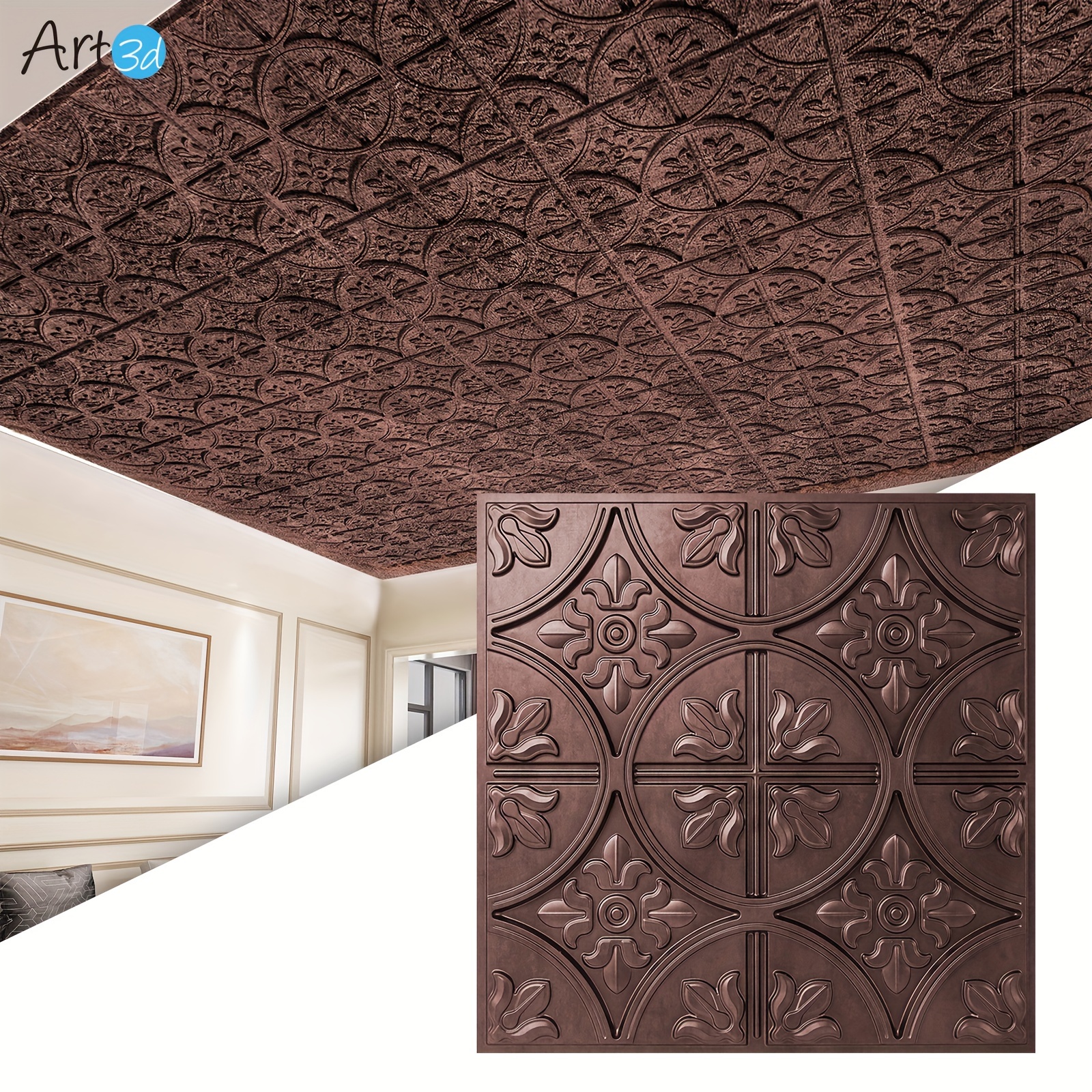 

Art3d 12-pack Drop Ceiling Tiles 24"x24" Ceiling Panel, Fancy Classic Style In Antique Copper, 48 Sq Ft/case