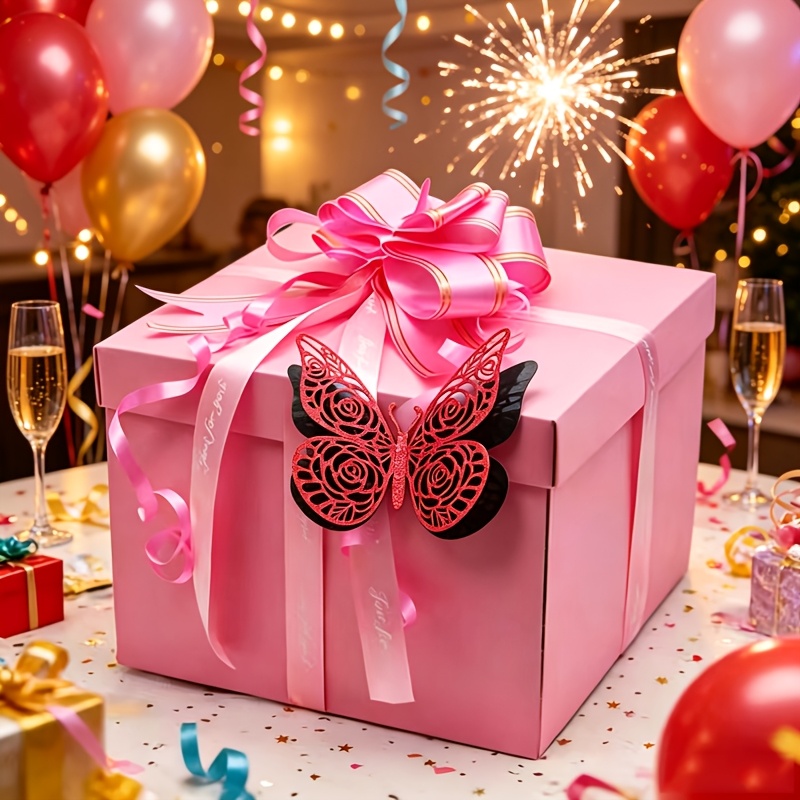 TEMU Gift For Her/him 1 Set/ Gift Box Square Gift Storage Box/wedding Birthday Party Decoration Bow Box/matching Hollow Black -layer 3d
