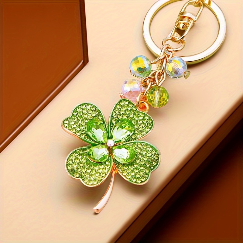 

Lucky Charm Green Four-leaf Clover Keychain, Zinc Alloy With Simulated Resin Fortune Pendant