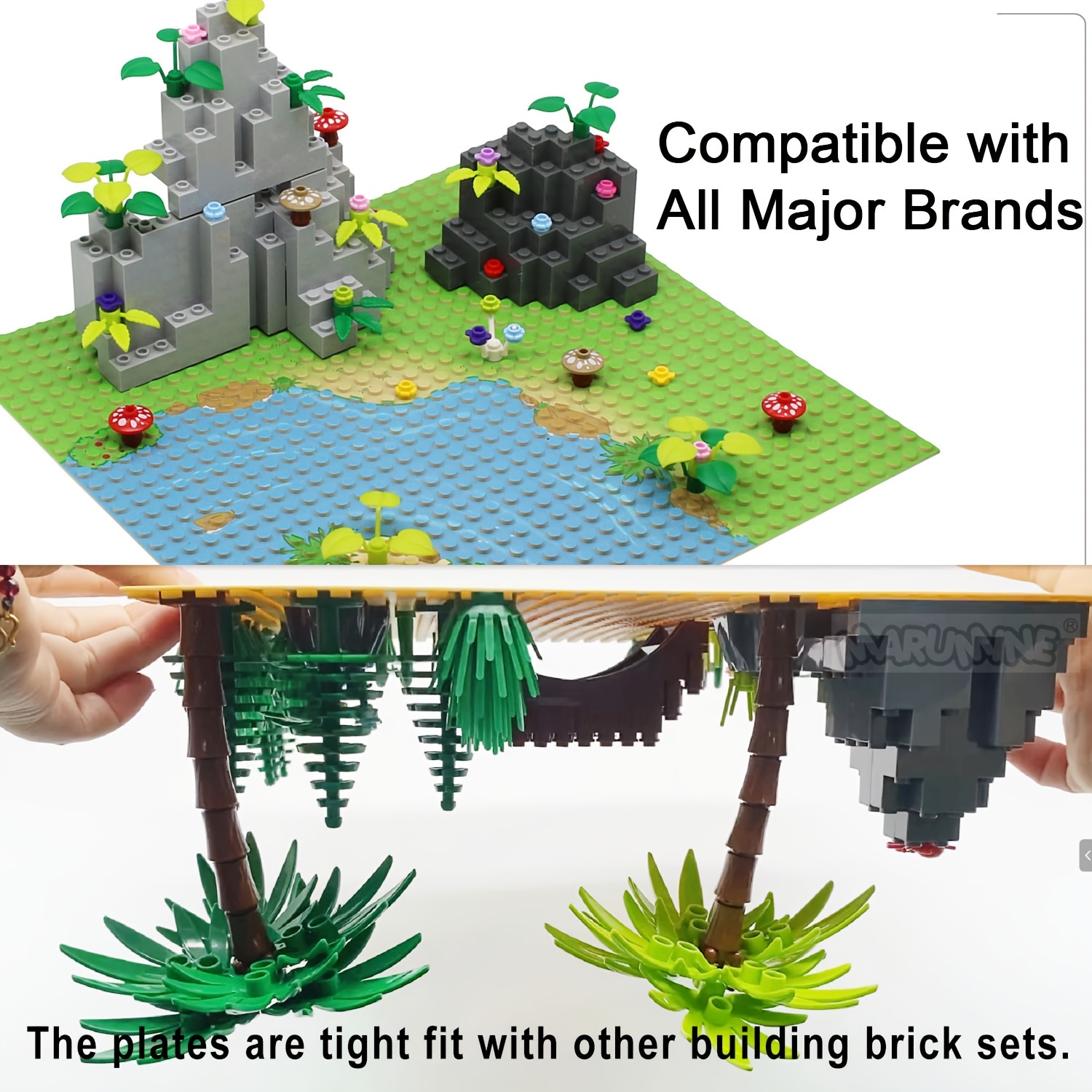 2pcs Baseplate Building Blocks with River Grassland Ocean Pattern