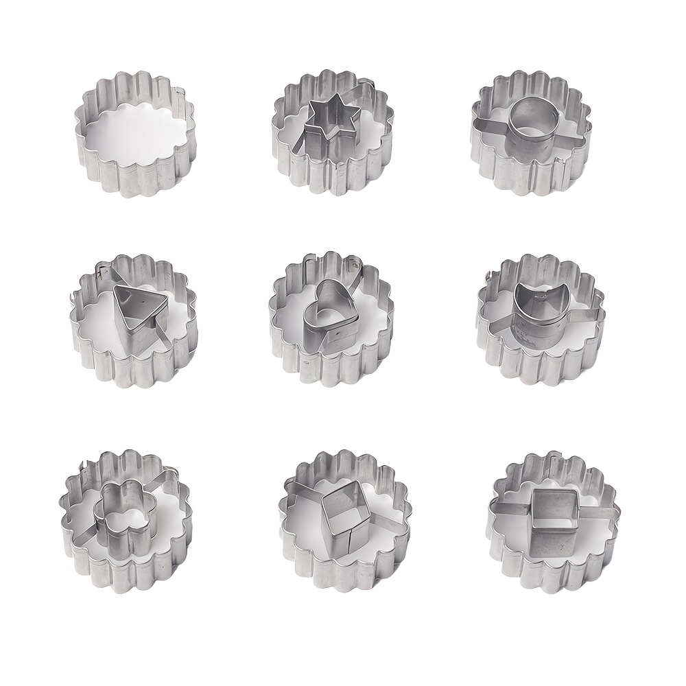 9pcs Cookie Cutter Set Stainless Steel Cookie Molds Mini Round Triangle Heart Baking Sandwich Jam Cookie Molds