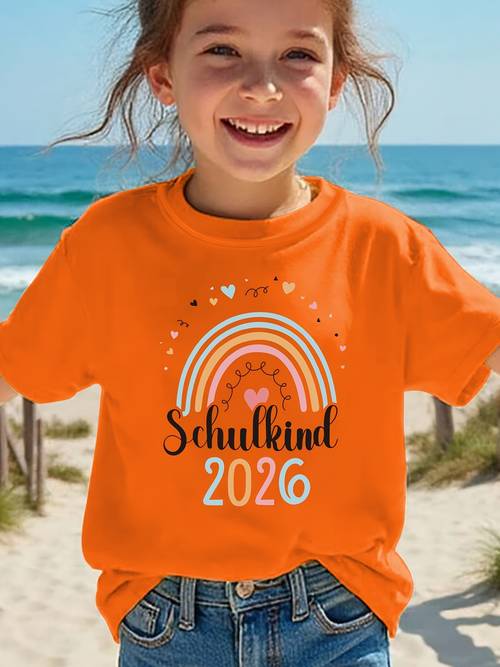summer fashion girls short sleeve t shirt schulkind 2026 letter cartoon versatile top ny dx9866