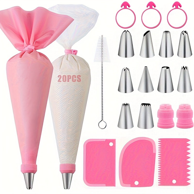 TEMU Sachets à Douille, 40 pièces, Accessoires à Pâtisserie avec Douilles, Acier Inoxydable, Sachet à Douille pour Cupcakes, Décoration de Gâteaux