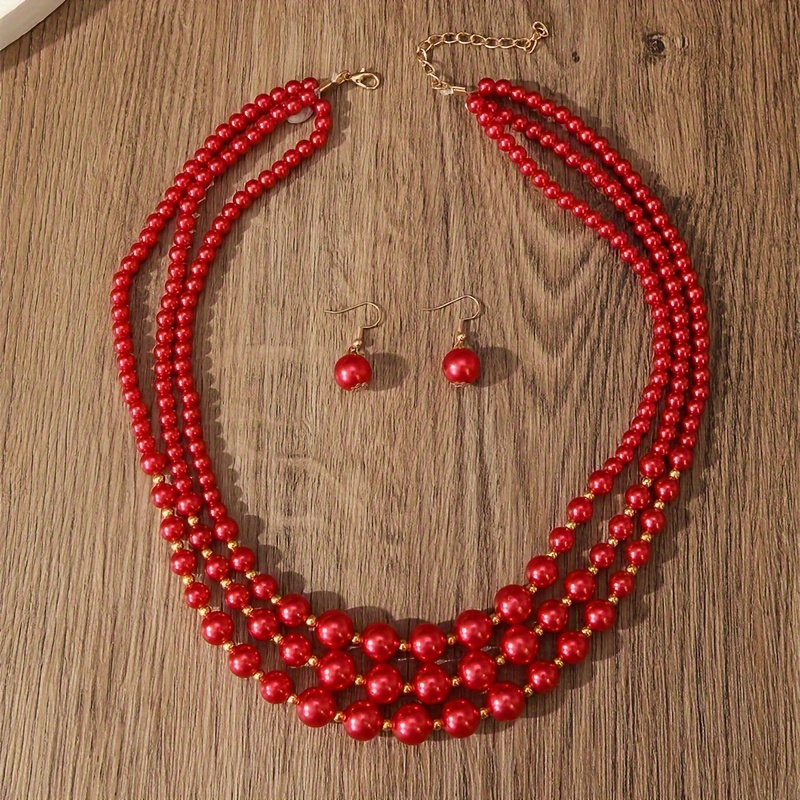 

- Red & Beaded Jewelry Set - And , For Or Parties