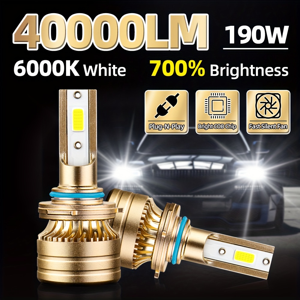 

2pcs Shine Bright Auto Headlamp 9005/hb3 9006/hb4 H11 H4 H7 H1 High Low Turbo Lights, 40000lm 190w 6000k White Lamp 700% Brightness, 500m Lighting Range