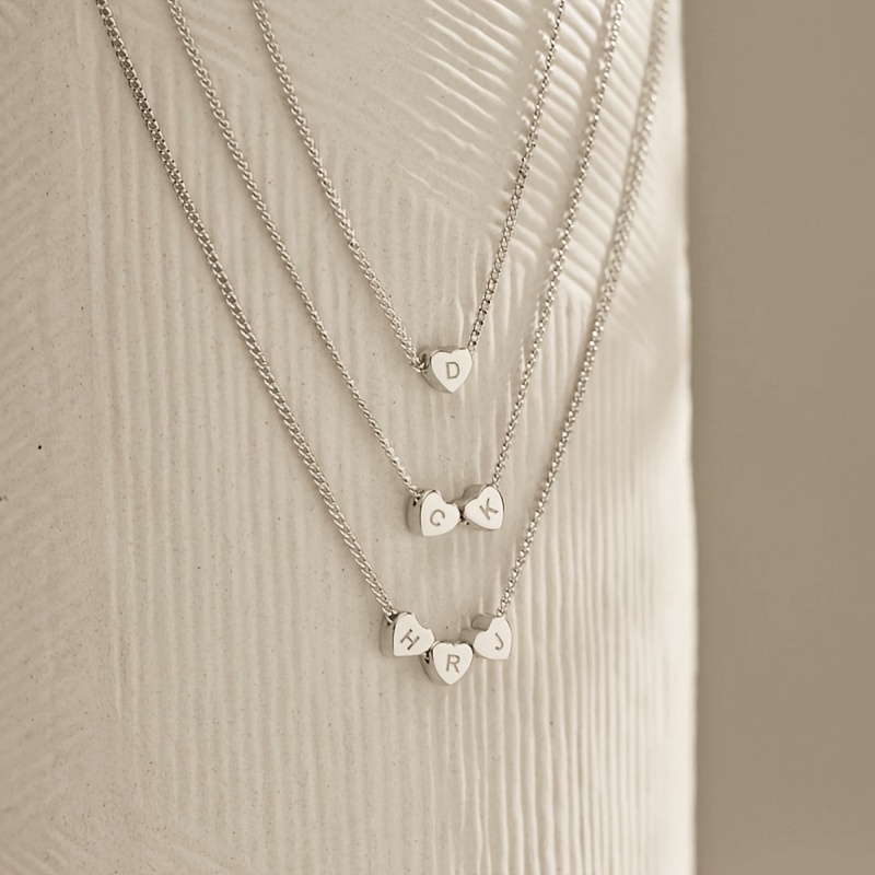 TEMU 1 Custom 304l Stainless -shaped Letter Necklace, Personalized 3d Heart-shaped Pendant Necklace, Waterproof And Sweatproof, Custom Name, Delicate
